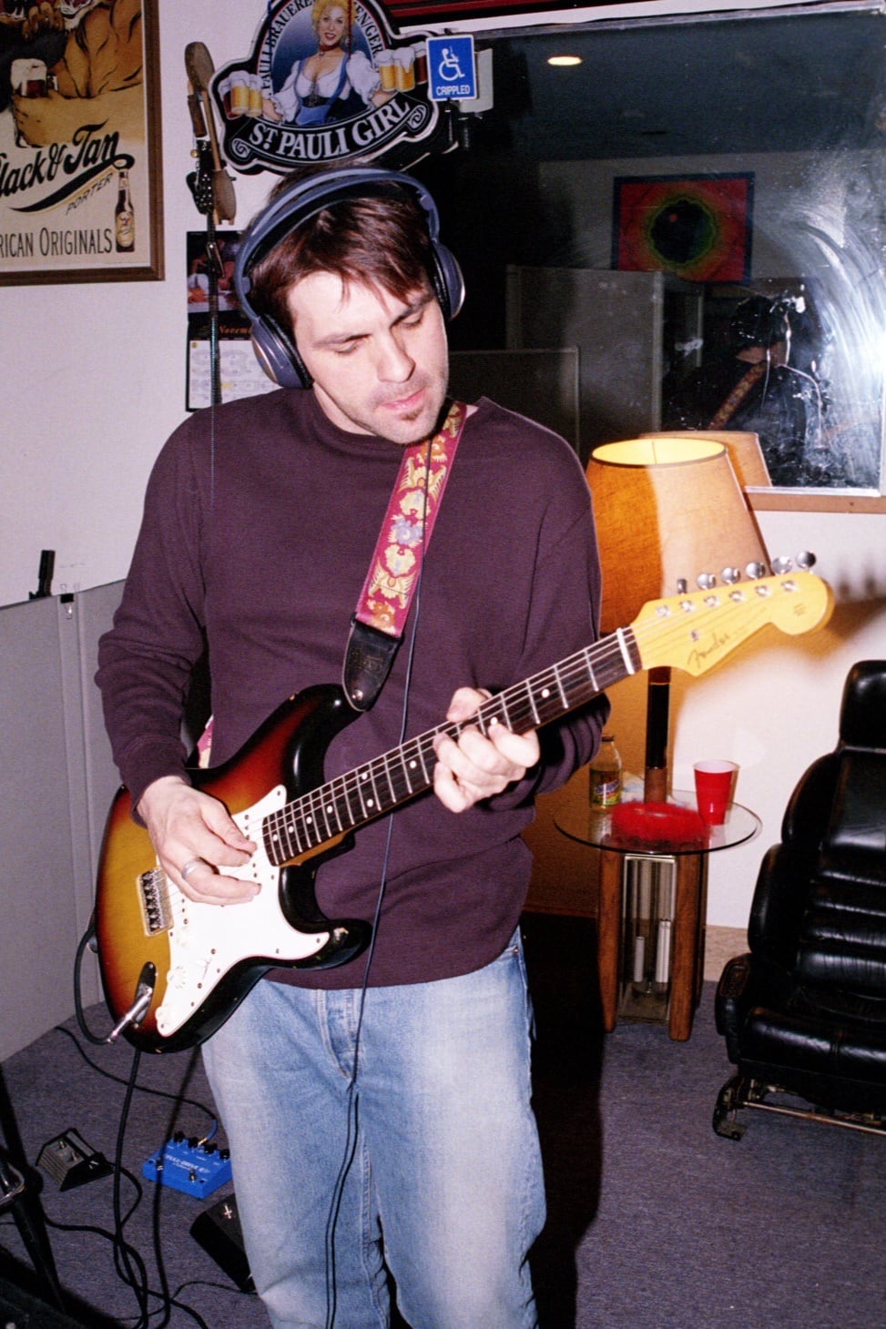 Nathan Dale recording electric guitar with Looking Star on April 27, 2003