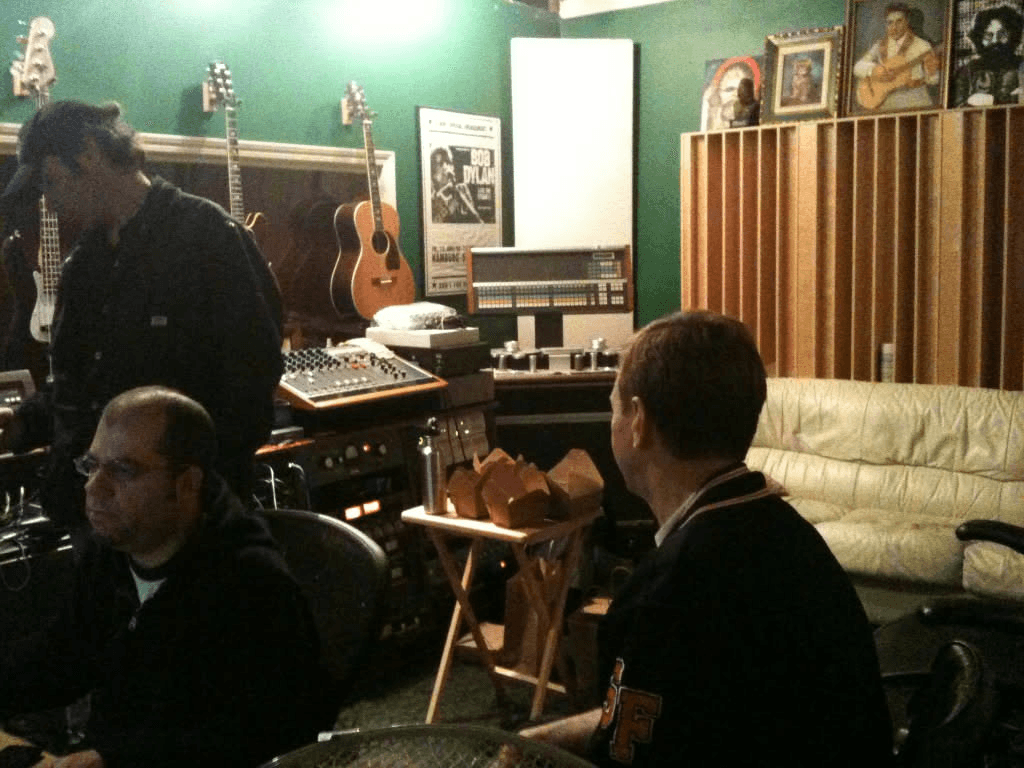Bruce Spencer, David Simon-Baker, and Michael Beyer during the Major Key's Parade recording sessions at Mission Bells Studio in 2010