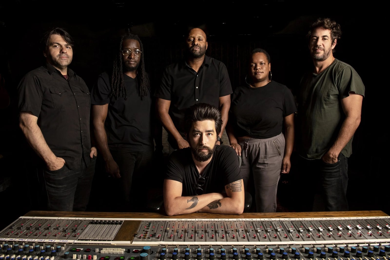 Nathan Dale, Jackie Greene, and the Modern Lives band at Sienna Recording Studios, formerly Quadrafonic Sound Studios, on Music Row in Nashville in 2018