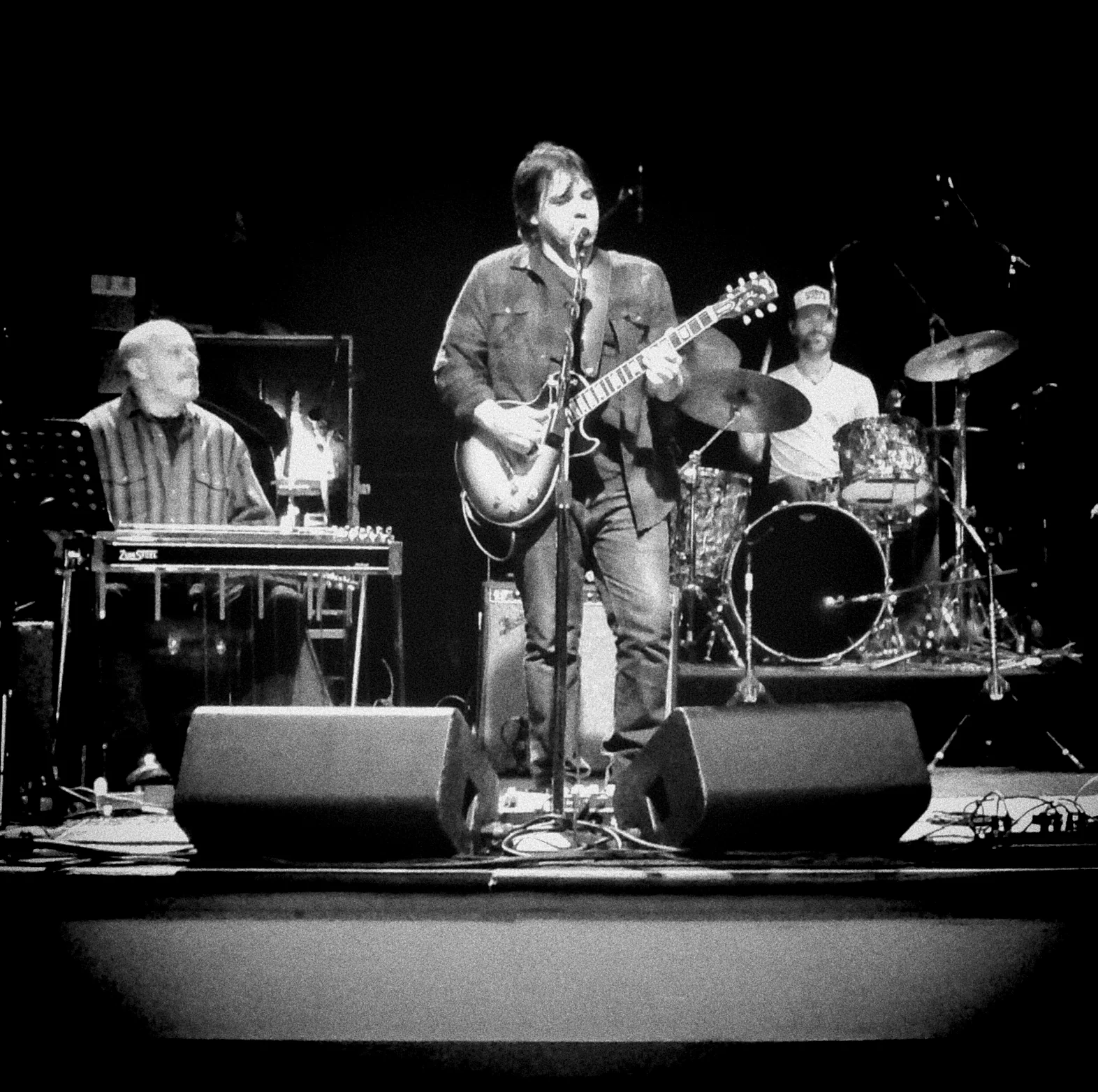 Bruce Kaphan on pedal steel beside Nathan Dale on guitar, with Fitz Harris on drums