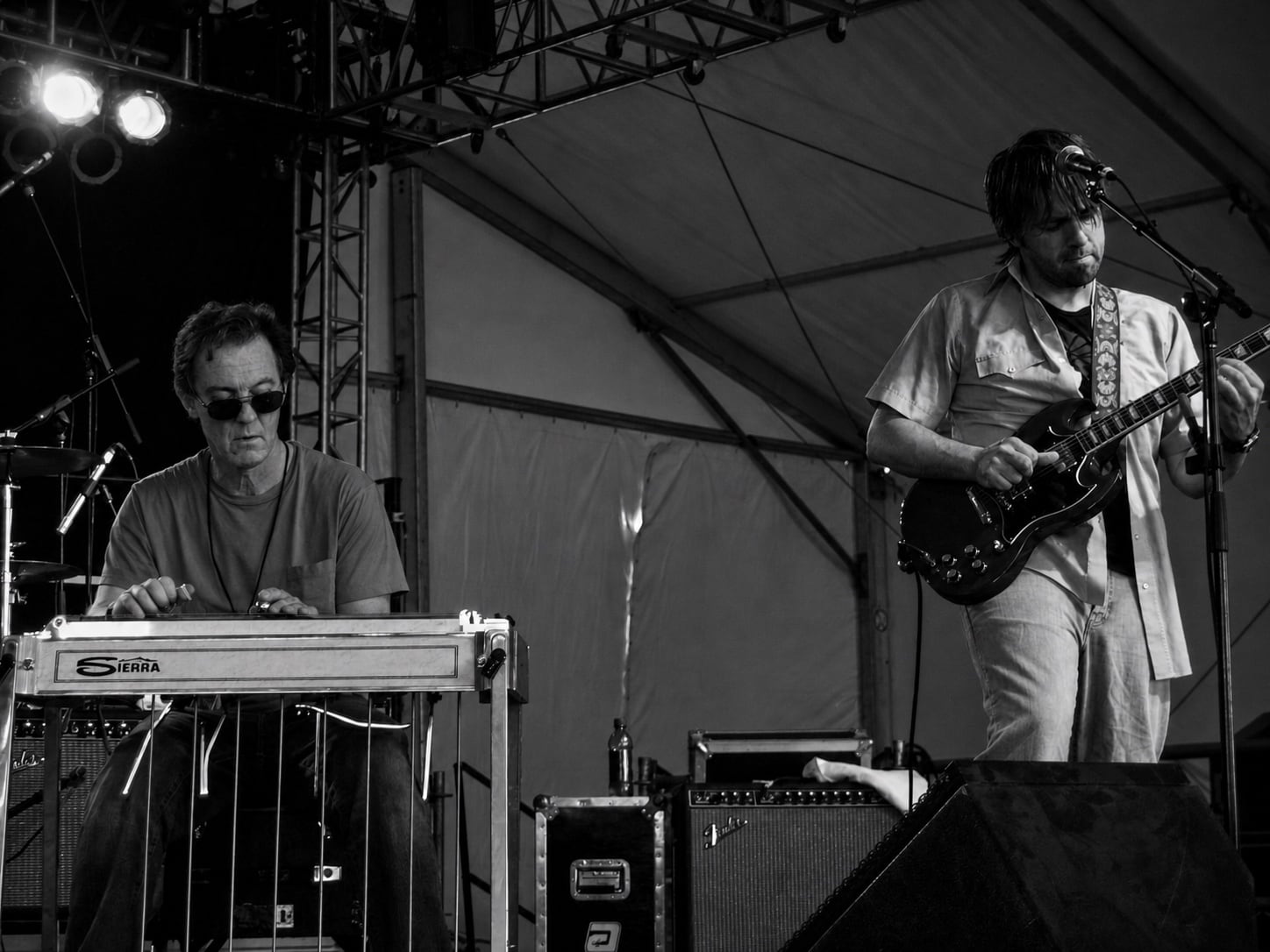 Greg Leisz on pedal steel and Nathan Dale on electric guitar at Bonnaroo on June 17, 2006