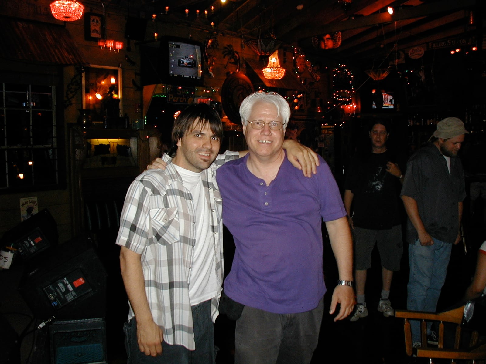 Nathan Dale with his guitar teacher Steve Howe during the Powerhouse Pub Sunday jam night of July 20, 2003