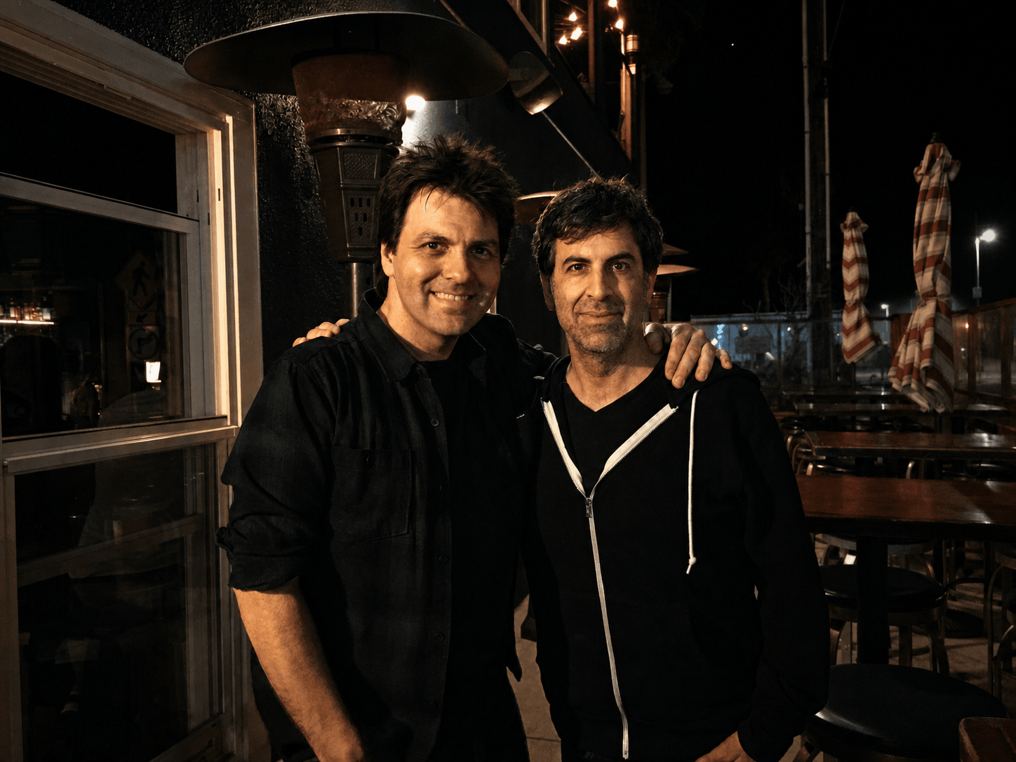 Nathan Dale and Rich McCulley together at night in Venice Beach, California, on March 12, 2015