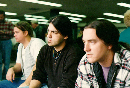 Members of Sweet Vine waiting together in an airport on November 4, 1996