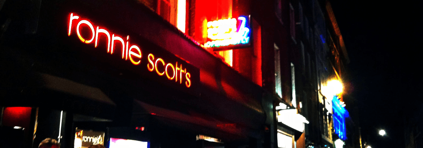 The neon sign of Ronnie Scott's jazz club